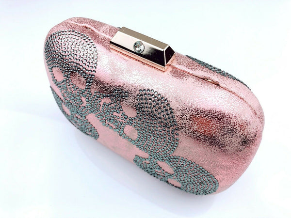 Blingustyle Women Crystal Diamante Skull Design Evening Party Clutch Pink Bag