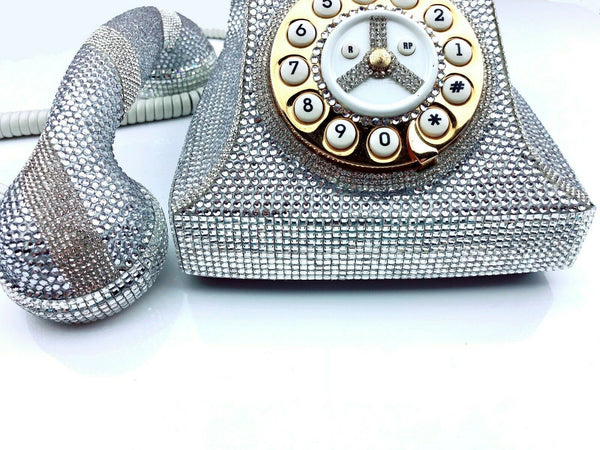 Blingustyle New Silver Sparkly Crystal vintage retro Functional Real Telephone