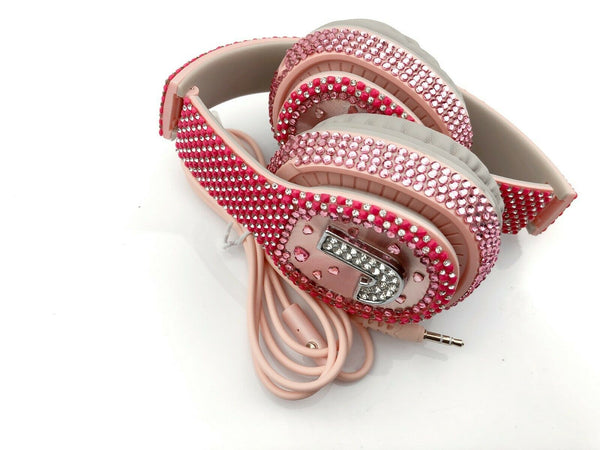 Blingustyle Pink Sparkle Crystal Alphabet  J Design High- quality headphone