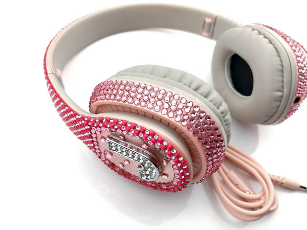 Blingustyle Pink Sparkle Crystal Alphabet  J Design High- quality headphone
