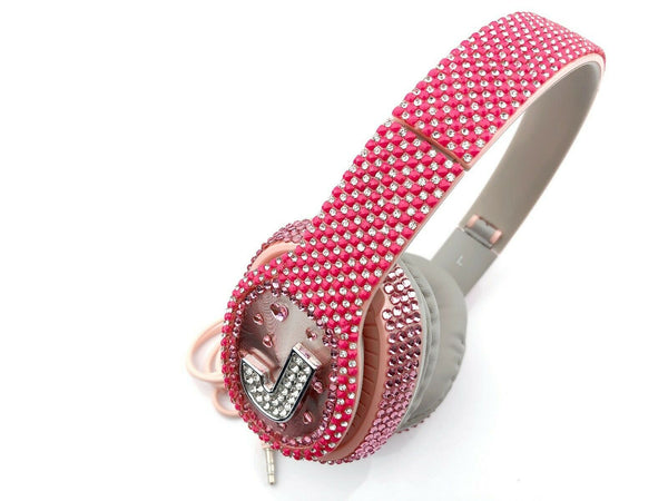 Blingustyle Pink Sparkle Crystal Alphabet  J Design High- quality headphone