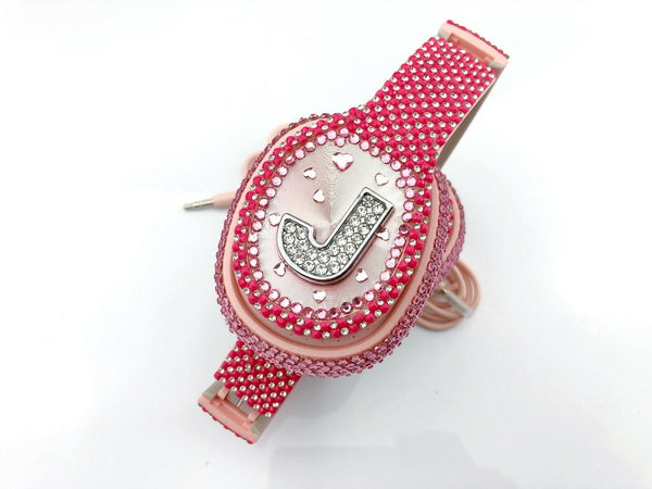 Blingustyle Pink Sparkle Crystal Alphabet  J Design High- quality headphone