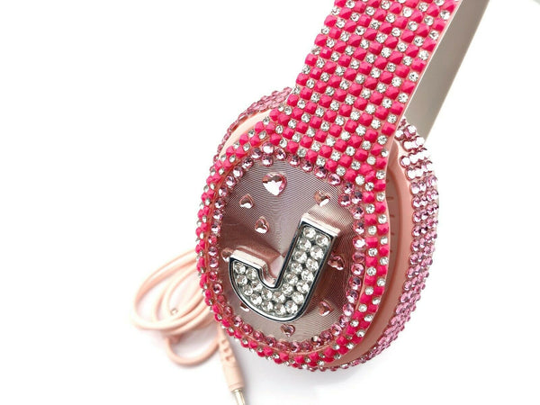 Blingustyle Pink Sparkle Crystal Alphabet  J Design High- quality headphone