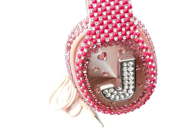Blingustyle Pink Sparkle Crystal Alphabet  J Design High- quality headphone