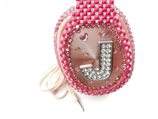 Blingustyle Pink Sparkle Crystal Alphabet  J Design High- quality headphone