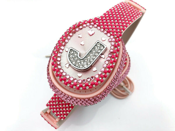 Blingustyle Pink Sparkle Crystal Alphabet  J Design High- quality headphone