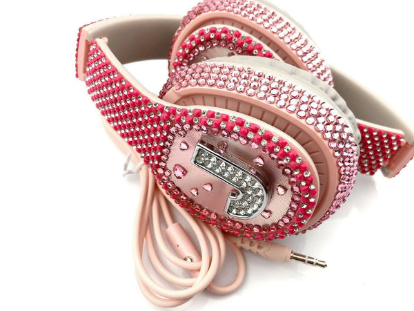 Blingustyle Pink Sparkle Crystal Alphabet  J Design High- quality headphone