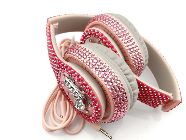 Blingustyle Pink Sparkle Crystal Alphabet  J Design High- quality headphone