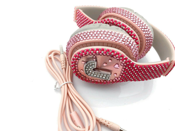 Blingustyle Pink Sparkle Crystal Alphabet  J Design High- quality headphone