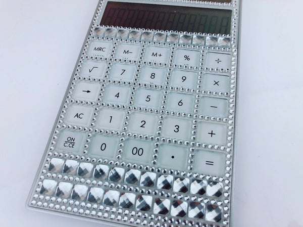 Blingustyle New Silver Crystal Design 12 Digit Dual Power Calculator NS
