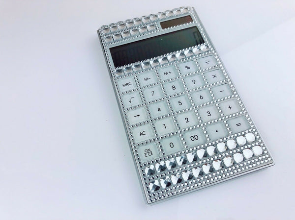 Blingustyle New Silver Crystal Design 12 Digit Dual Power Calculator NS