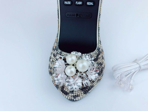BlingUstyle Leopard High-Heel Design Crystal real telephone for home/office