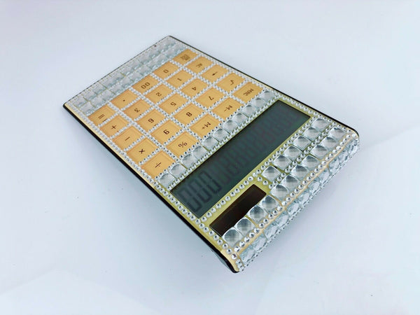 Blingustyle Silver Crystal Orange Design 12 Digit Dual Power Calculator OS
