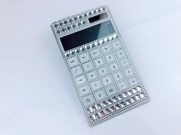 Blingustyle New Silver Crystal Design 12 Digit Dual Power Calculator NS