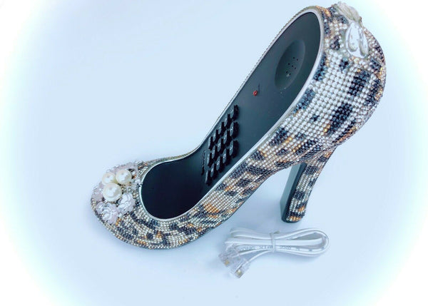 BlingUstyle Leopard High-Heel Design Crystal real telephone for home/office