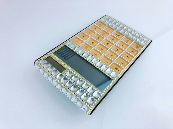 Blingustyle Silver Crystal Orange Design 12 Digit Dual Power Calculator OS