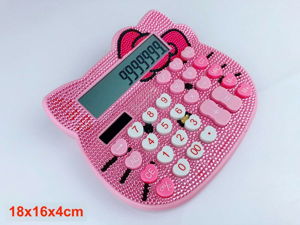 Blingustyle Kitty Design Pink Crystal 12 Digit Dual Power Calculator P