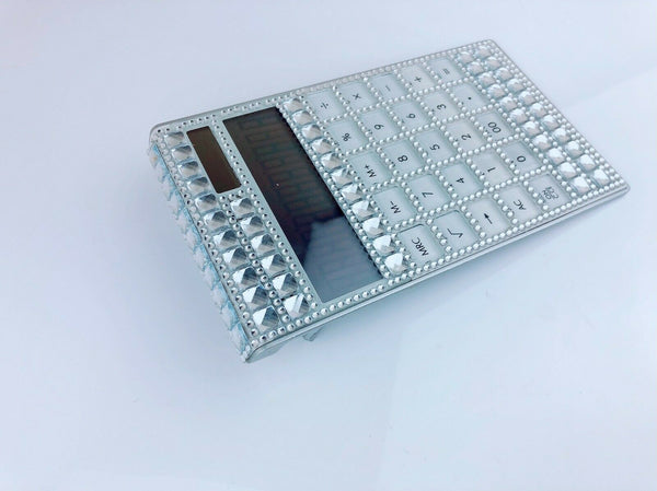 Blingustyle New Silver Crystal Design 12 Digit Dual Power Calculator NS