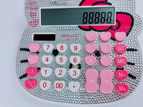 Blingustyle Kitty Design Silver Crystal 12 Digit Dual Power Calculator S