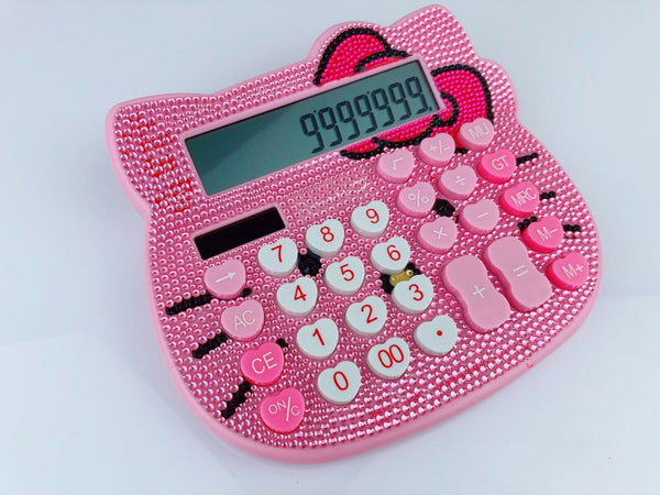 Blingustyle Kitty Design Pink Crystal 12 Digit Dual Power Calculator P