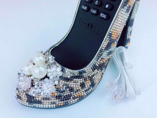 BlingUstyle Leopard High-Heel Design Crystal real telephone for home/office