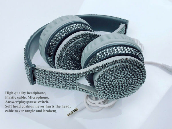 New blingustyle Iridescent Grey crystal fashion style headphone with MIC