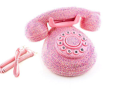 BlingUstyle AB pink crystal retro design home phone for home office and gift