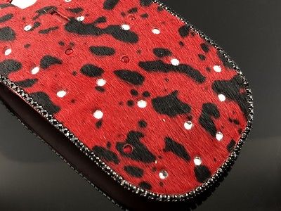 blingustyle Real Fur Leather with Sparkly Crystal Optical Wireless PC Mouse Red