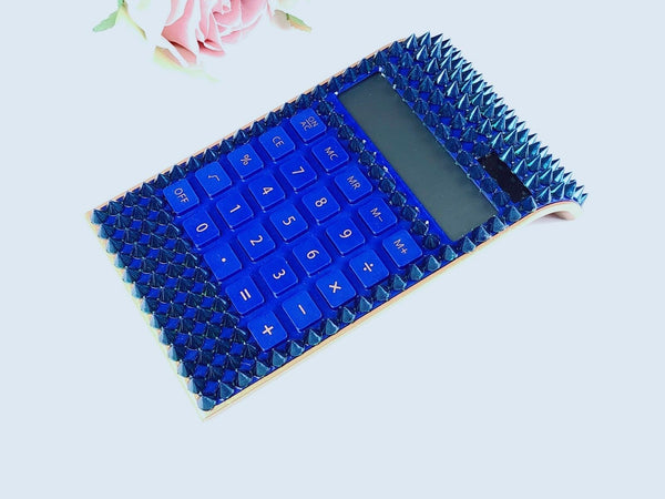 Blingustyle Bling Blue Spike Design  Curved 12 Digit Dual Power Calculator