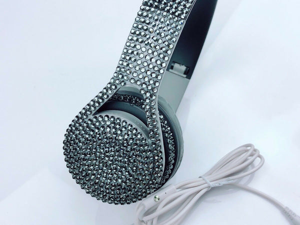 New blingustyle Iridescent Grey crystal fashion style headphone with MIC