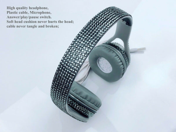 New blingustyle Iridescent Grey crystal fashion style headphone with MIC