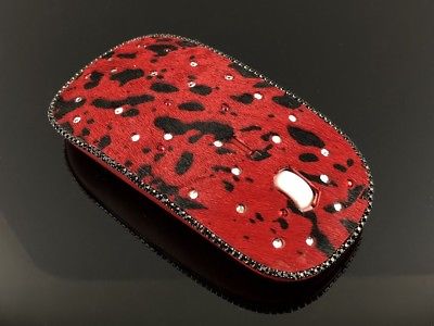 blingustyle Real Fur Leather with Sparkly Crystal Optical Wireless PC Mouse Red