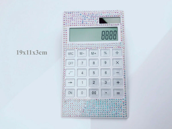 Blingustyle AB-White Crystal Design 12 Digit Dual Power Calculator SM