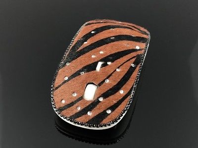 blingustyle Real Fur Leather Sparkly Crystal Optical Wireless PC Mouse Zebra