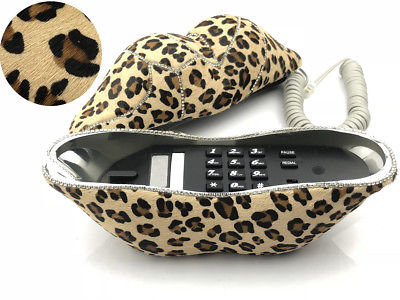 Blingustyle Real Leather + SWAROVSKI ELEMENT Crystal lips real telephone Leopard