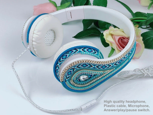 blingustyle Fashion Exotic peacock blue design High quality Luxury headphone