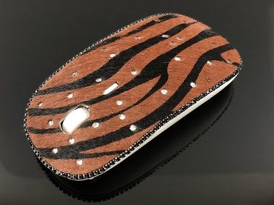 blingustyle Real Fur Leather Sparkly Crystal Optical Wireless PC Mouse Zebra