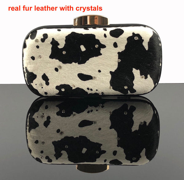 Blingustyle Swarovski Elements Crystal with Fur Leather Lady Evening Clutch Bag