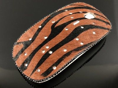 blingustyle Real Fur Leather Sparkly Crystal Optical Wireless PC Mouse Zebra