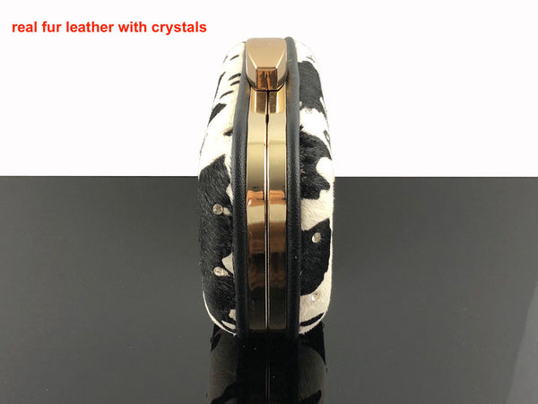 Blingustyle Swarovski Elements Crystal with Fur Leather Lady Evening Clutch Bag