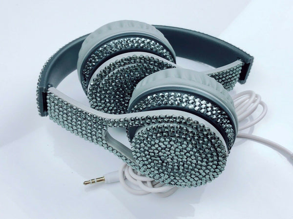 New blingustyle Iridescent Grey crystal fashion style headphone with MIC