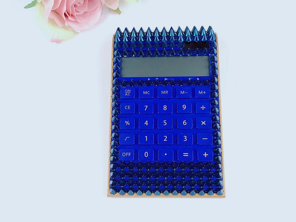 Blingustyle Bling Blue Spike Design  Curved 12 Digit Dual Power Calculator