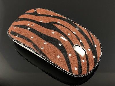 blingustyle Real Fur Leather Sparkly Crystal Optical Wireless PC Mouse Zebra