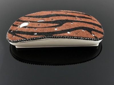 blingustyle Real Fur Leather Sparkly Crystal Optical Wireless PC Mouse Zebra