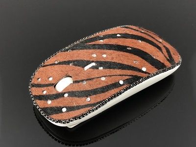 blingustyle Real Fur Leather Sparkly Crystal Optical Wireless PC Mouse Zebra