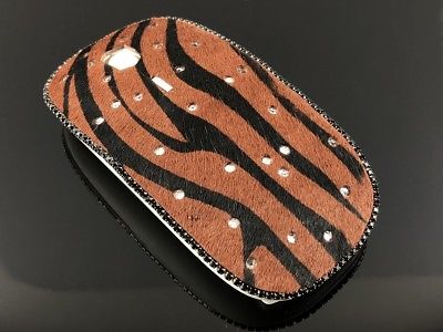 blingustyle Real Fur Leather Sparkly Crystal Optical Wireless PC Mouse Zebra