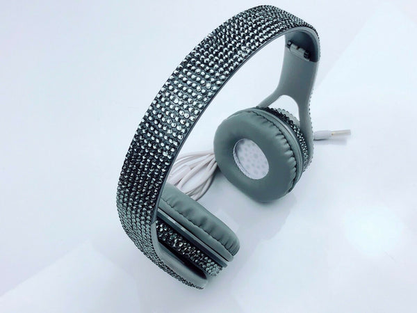 New blingustyle Iridescent Grey crystal fashion style headphone with MIC