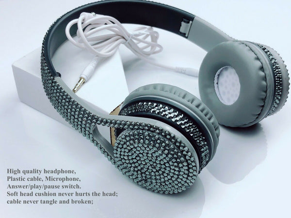 New blingustyle Iridescent Grey crystal fashion style headphone with MIC