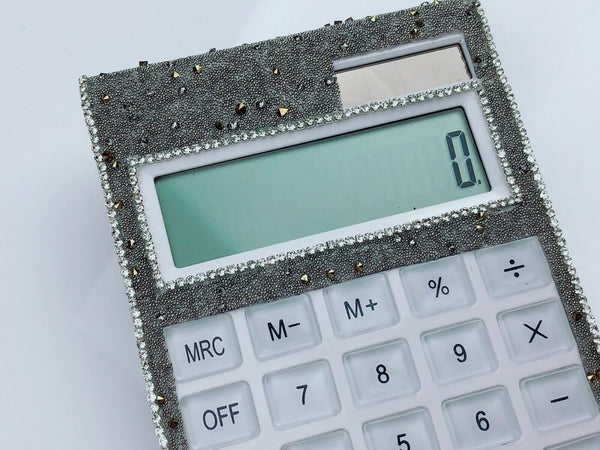 Blingustyle Crystal with Grey Beads Design 12 Digit Dual Power Calculator