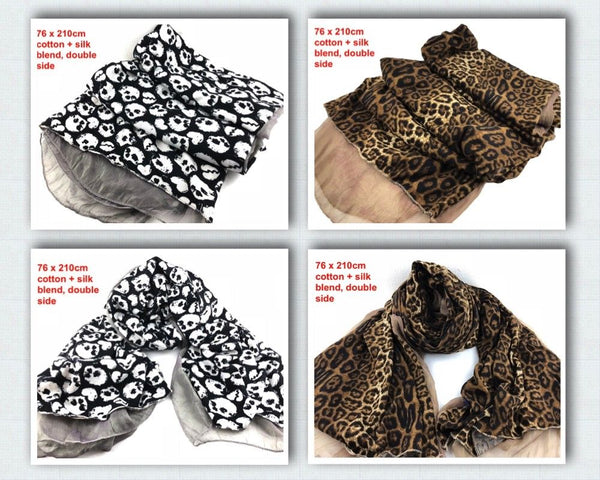 Ladies Women Fashion Beautiful skull/leopard Long size cotton silk Scarf Shawl